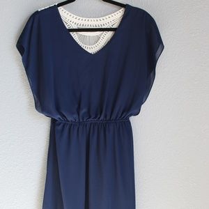 Blue Dress with Lace Design - Size M